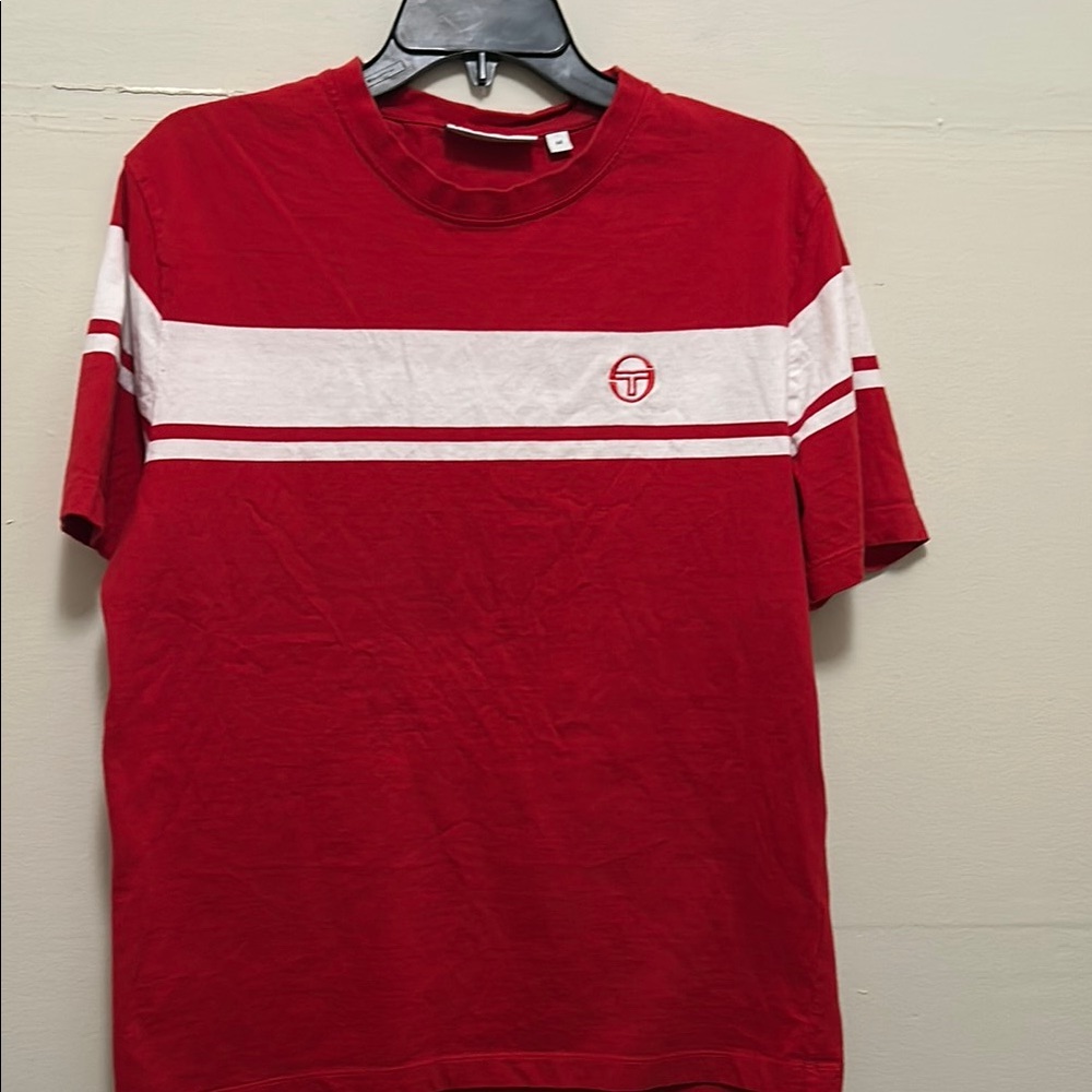 Men's Red T-Shirt with White Stripe